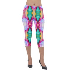 Colorful Abstract Painting E Lightweight Velour Capri Leggings  by gloriasanchez