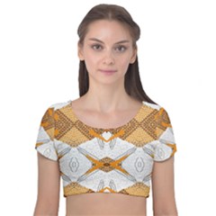 Abstract African Pattern Velvet Short Sleeve Crop Top  by gloriasanchez