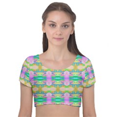 Colorful Neon Pattern  Velvet Short Sleeve Crop Top  by gloriasanchez