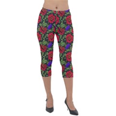 Spanish Passion Floral Pattern Lightweight Velour Capri Leggings  by gloriasanchez