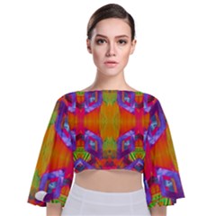 Glitch Futuristic Punk  Tie Back Butterfly Sleeve Chiffon Top by gloriasanchez