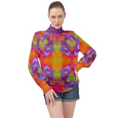 Glitch Futuristic Punk  High Neck Long Sleeve Chiffon Top by gloriasanchez