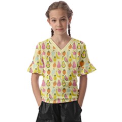 Tropical Fruits Pattern  Kids  V-neck Horn Sleeve Blouse by gloriasanchez