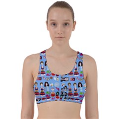 Drawing Collage Blue Back Weave Sports Bra by snowwhitegirl