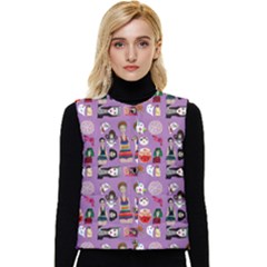 Drawing Collage Purple Women s Button Up Puffer Vest by snowwhitegirl