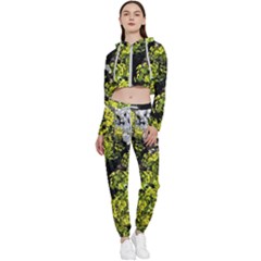 Acid Green Patterns Cropped Zip Up Lounge Set by kaleidomarblingart