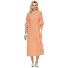 Cantaloupe Orange Double Cuff Midi Dress by FabChoice