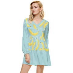 Fruit Banana Tiered Long Sleeve Mini Dress by flowerland