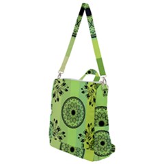 Green Grid Cute Flower Mandala Crossbody Backpack by Magicworlddreamarts1