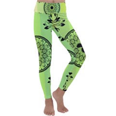 Green Grid Cute Flower Mandala Kids  Lightweight Velour Classic Yoga Leggings by Magicworlddreamarts1