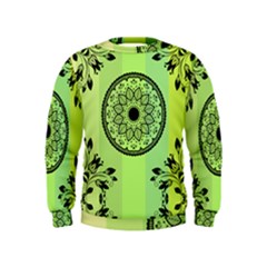 Green Grid Cute Flower Mandala Kids  Sweatshirt by Magicworlddreamarts1