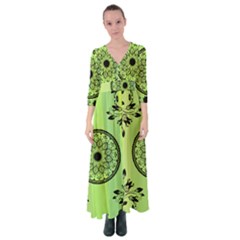 Green Grid Cute Flower Mandala Button Up Maxi Dress by Magicworlddreamarts1