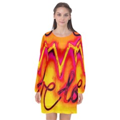  Graffiti Love Long Sleeve Chiffon Shift Dress  by essentialimage365