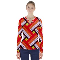 Pop Art Mosaic V-neck Long Sleeve Top by essentialimage365