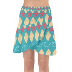 Starfish And Seashells  Sea Wrap Front Skirt by SychEva