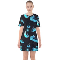 Starry Night With Foxes, Cats And An Owl Moon Sixties Short Sleeve Mini Dress by TanitaSiberia