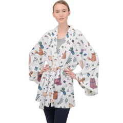 Funny Cats Long Sleeve Velvet Kimono  by SychEva