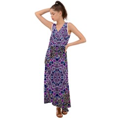 Digital Painting Drawing Of Flower Power V-neck Chiffon Maxi Dress by pepitasart