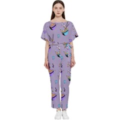 Japanese Ramen Sushi Noodles Rice Bowl Food Pattern Batwing Lightweight Jumpsuit by DinzDas