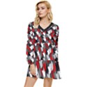 Abstract paint splashes, mixed colors, black, red, white Tiered Long Sleeve Mini Dress View1