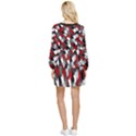 Abstract paint splashes, mixed colors, black, red, white Tiered Long Sleeve Mini Dress View2