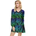 Weed Rainbow, Ganja leafs pattern in colors, 420 marihujana theme Tiered Long Sleeve Mini Dress View1