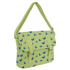 Blue Butterflies At Lemon Yellow, Nature Themed Pattern Buckle Messenger Bag by Casemiro