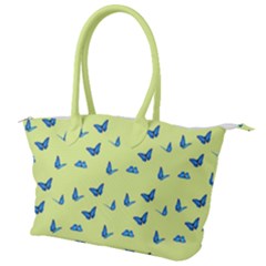 Blue Butterflies At Lemon Yellow, Nature Themed Pattern Canvas Shoulder Bag by Casemiro