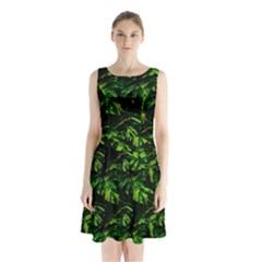 Jungle Camo Tropical Print Sleeveless Waist Tie Chiffon Dress by dflcprintsclothing