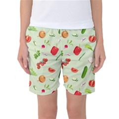 Seamless Pattern With Vegetables  Delicious Vegetables Women s Basketball Shorts by SychEva