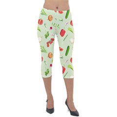 Seamless Pattern With Vegetables  Delicious Vegetables Lightweight Velour Capri Leggings  by SychEva