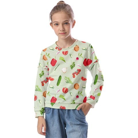 Seamless Pattern With Vegetables  Delicious Vegetables Kids  Long Sleeve Tee With Frill  by SychEva