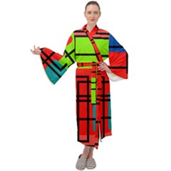 Colorful Rectangle Boxes Maxi Velour Kimono by Magicworlddreamarts1