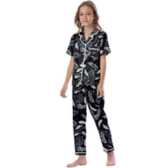 Folk Flowers Art Pattern Kids  Satin Short Sleeve Pajamas Set by Eskimos