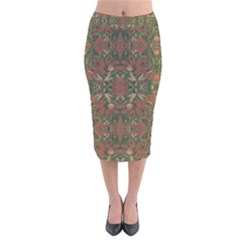 Modern Tropical Motif Print Velvet Midi Pencil Skirt by dflcprintsclothing