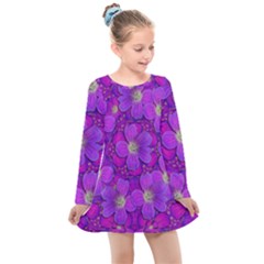 Fantasy Flowers In Paradise Calm Style Kids  Long Sleeve Dress by pepitasart