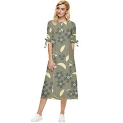 Folk Flowers Art Pattern  Bow Sleeve Chiffon Midi Dress