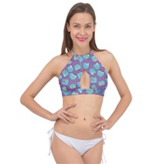 Aquarium With Fish And Sparkles Cross Front Halter Bikini Top by SychEva