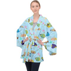 Underwater World Long Sleeve Velvet Kimono  by SychEva