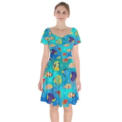 Cheerful And Bright Fish Swim In The Water Short Sleeve Bardot Dress by SychEva