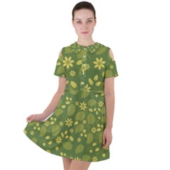 Folk Flowers Pattern Floral Surface Design  Short Sleeve Shoulder Cut Out Dress  by Eskimos