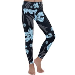 Folk Flowers Pattern Kids  Lightweight Velour Classic Yoga Leggings by Eskimos