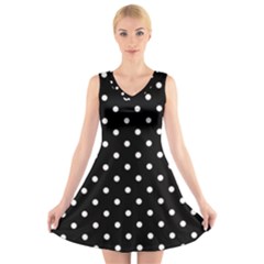 1950 Black White Dots V-neck Sleeveless Dress by SomethingForEveryone