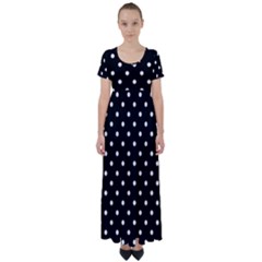 1950 Black White Dots High Waist Short Sleeve Maxi Dress by SomethingForEveryone