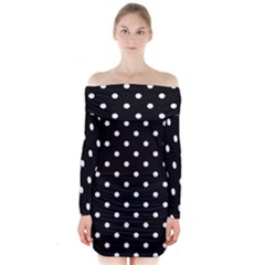 1950 Black White Dots Long Sleeve Off Shoulder Dress by SomethingForEveryone