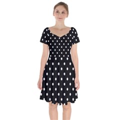 1950 Black White Dots Short Sleeve Bardot Dress by SomethingForEveryone