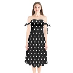 1950 Black White Dots Shoulder Tie Bardot Midi Dress by SomethingForEveryone