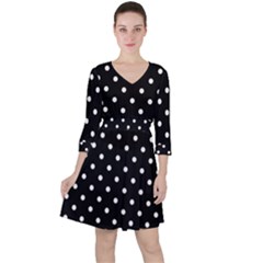 1950 Black White Dots Quarter Sleeve Ruffle Waist Dress by SomethingForEveryone