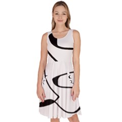 Black And White Abstract Linear Decorative Art Knee Length Skater Dress With Pockets by dflcprintsclothing