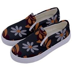 Folk Flowers Pattern Floral Surface Design Kids  Canvas Slip Ons by Eskimos